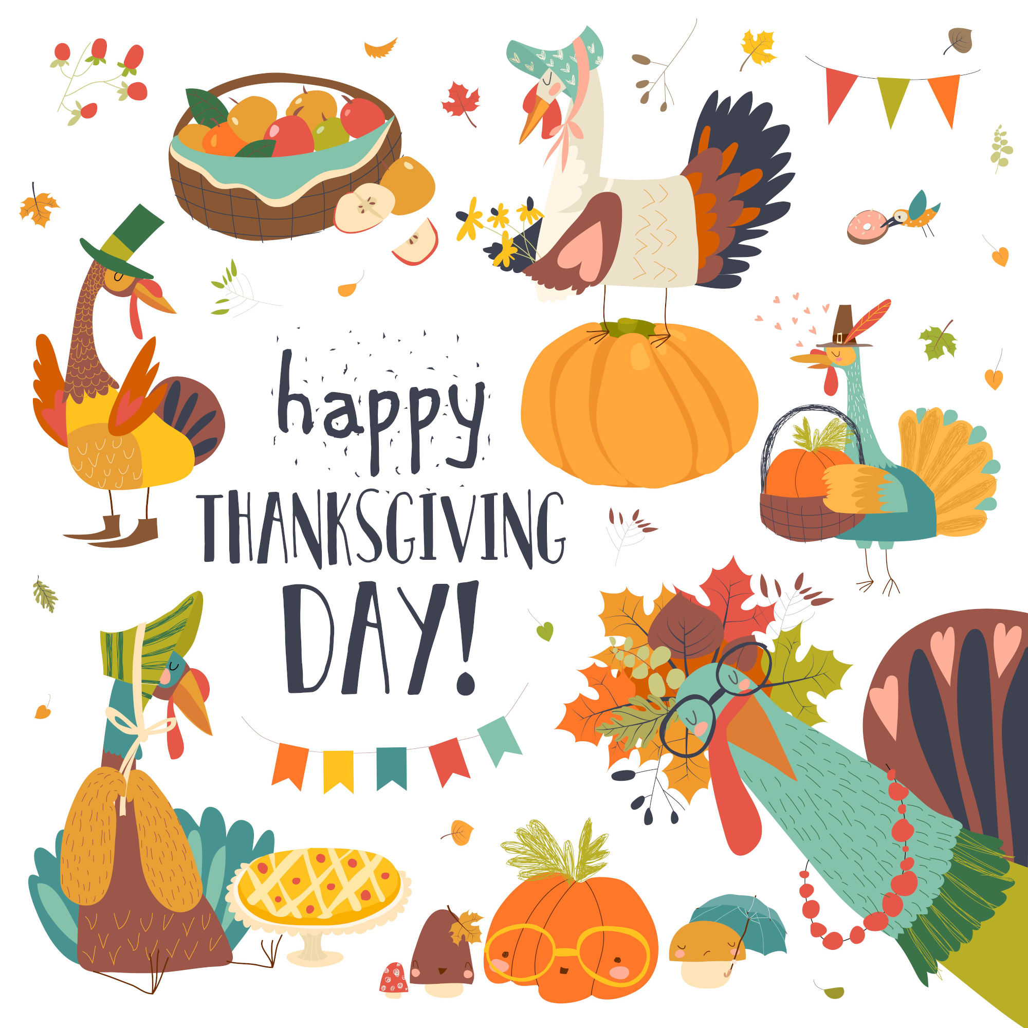 Happy Thanksgiving Day Illustration - Festive Autumn Celebration Clipart