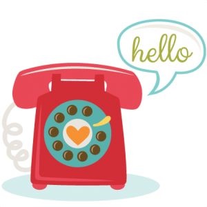Red vintage rotary telephone with heart-shaped dial and speech bubble saying "hello".