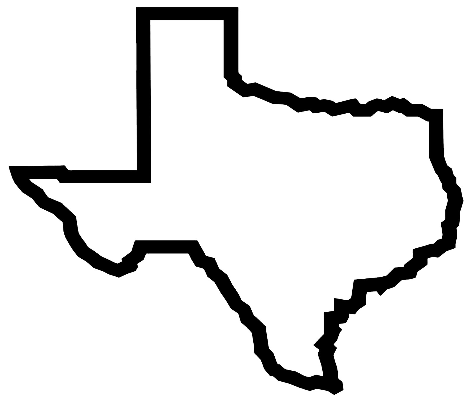 Black outline silhouette of the state of Texas on a white background.