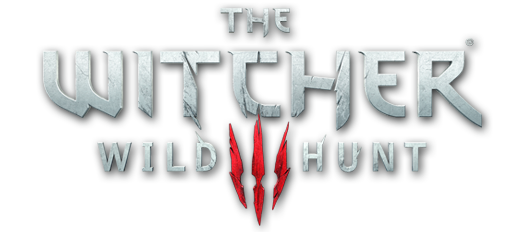 The Witcher 3: Wild Hunt official logo with metallic text and red wolf-head emblem.