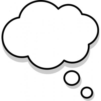 Simple black-and-white thought bubble with tail, symbolizing thinking or ideas.