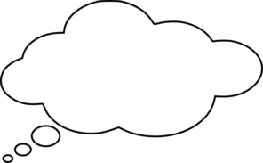 White thought bubble icon on black background, symbolizing ideas or thinking.
