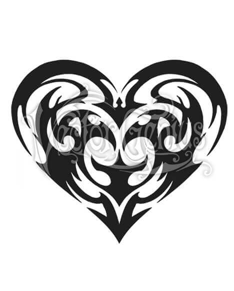 Tribal Heart Tattoo Design - Bold Black & White Vector Art