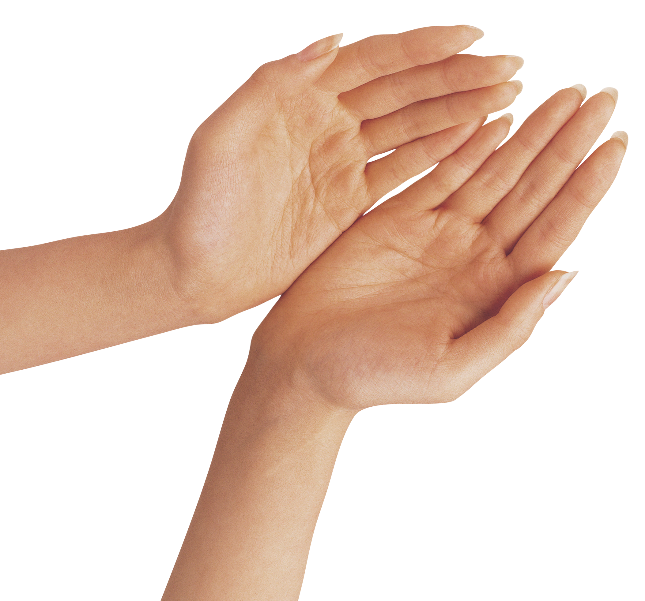 Two clean, well-manicured hands held open with palms up against a black background, symbolizing offering, care, or readiness.
