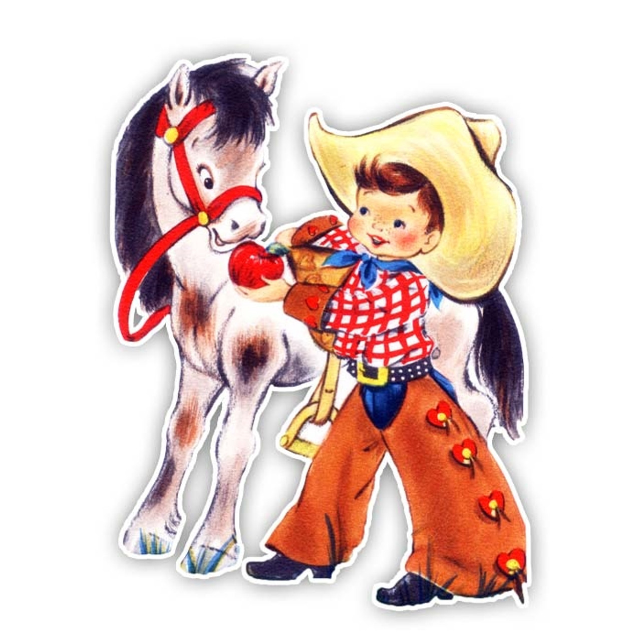 Retro Cowboy Boy and Pony Illustration - Classic Children’s Art
