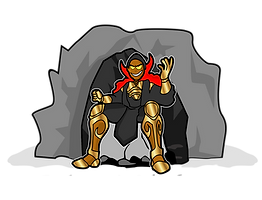 Golden Warrior in Cave - Mythic Fantasy Illustration