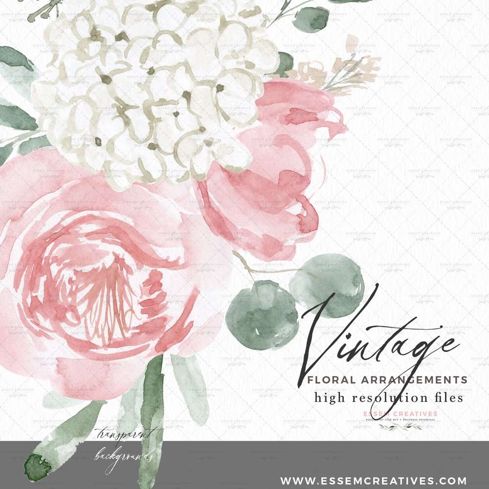 Vintage Floral Clipart - High-Resolution Watercolor Bouquets for Designers