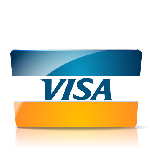 Official Visa logo featuring blue gradient wave above bold "VISA" text on white background.