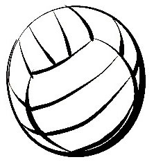 Black-and-white line drawing of a classic volleyball with visible panel seams and shading.