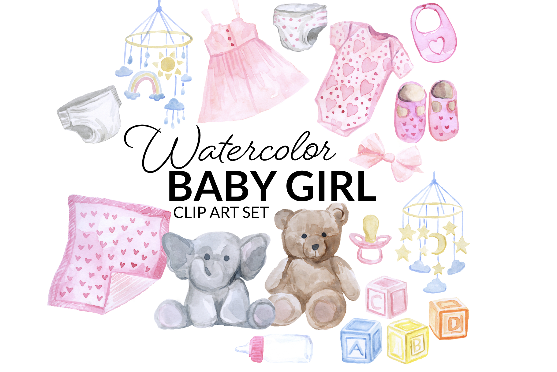 Watercolor Baby Girl Clip Art Set - Cute & Printable Illustrations