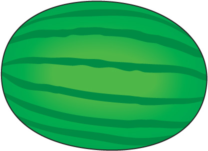 A vibrant green watermelon with dark and light striped rind, illustrated in a clean, cartoon-style vector graphic.