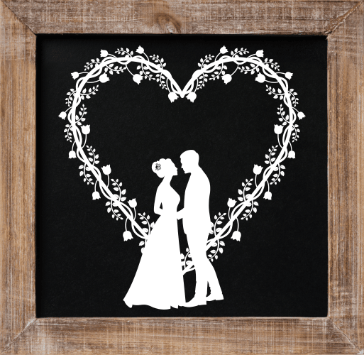 Elegant Wedding Silhouette Art - Floral Heart Frame Design