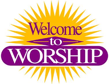 Purple and yellow "Welcome to Worship" graphic with sunburst background