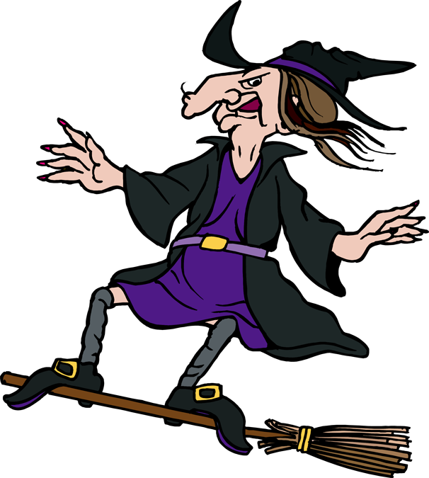 Classic Witch Illustration - Flying on a Broomstick Clipart