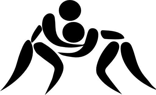 Abstract black silhouette of two interconnected figures in dynamic motion, symbolizing teamwork and athleticism.
