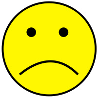 Yellow circular emoji with black eyes and a downturned mouth, expressing sadness.