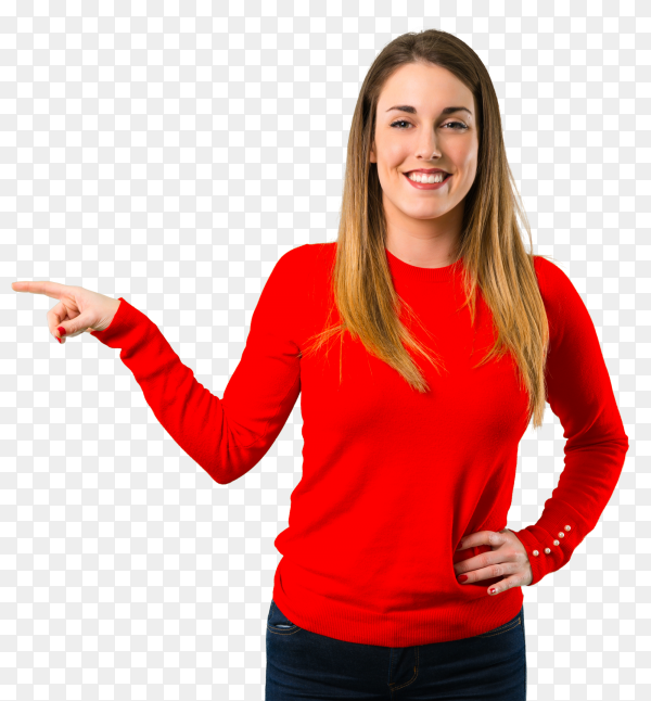 Woman Pointing Left - Free PNG Stock Image for Websites & Ads
