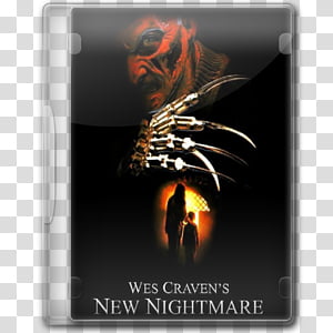 Wes Craven’s New Nightmare DVD cover featuring Freddy Krueger’s clawed hand and silhouetted figures against a dark, fiery backdrop.