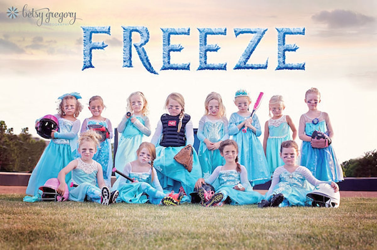 Frozen-Themed Baseball Team Photo Shoot - Creative Kids Sports Portrait