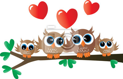 Cute Owl Family Illustration - Heartwarming Cartoon for Love & Family Themes