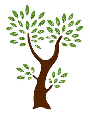 Stylized brown tree with vibrant green leaves forming a symmetrical canopy, symbolizing growth and nature.
