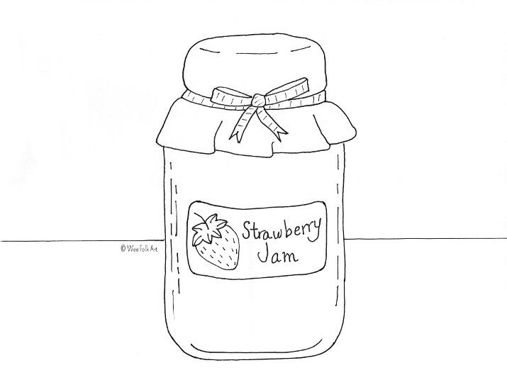 Strawberry Jam Jar Illustration - Free Coloring Page & Clipart