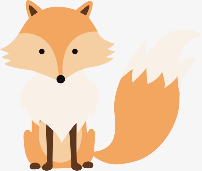 Cute cartoon fox sitting with fluffy white chest and bushy orange tail.