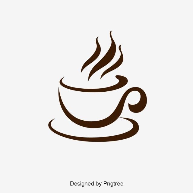 Stylized brown coffee cup with steam rising, on saucer, minimalist vector design.