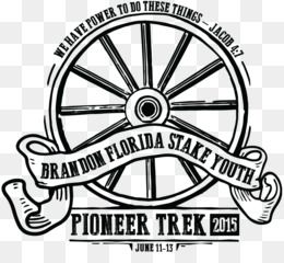 Brandon Florida Stake Youth Pioneer Trek 2015 logo with wagon wheel and Jacob 4:7 quote.