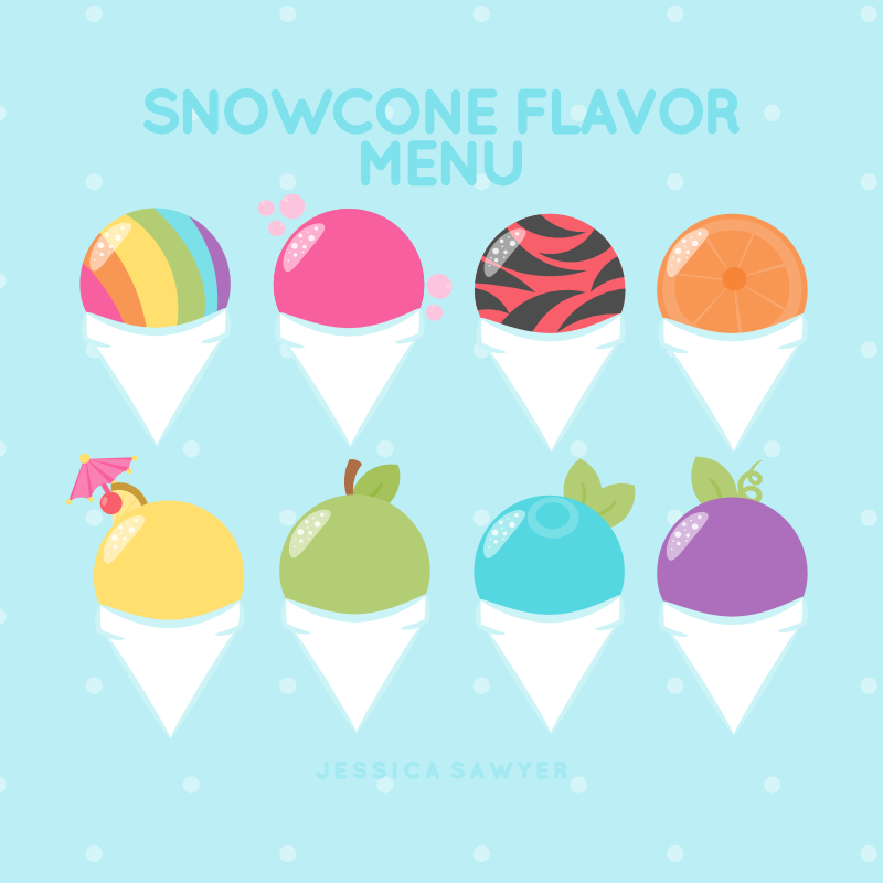 Snowcone Flavor Menu - Fun & Fresh Ice Cream Illustrations