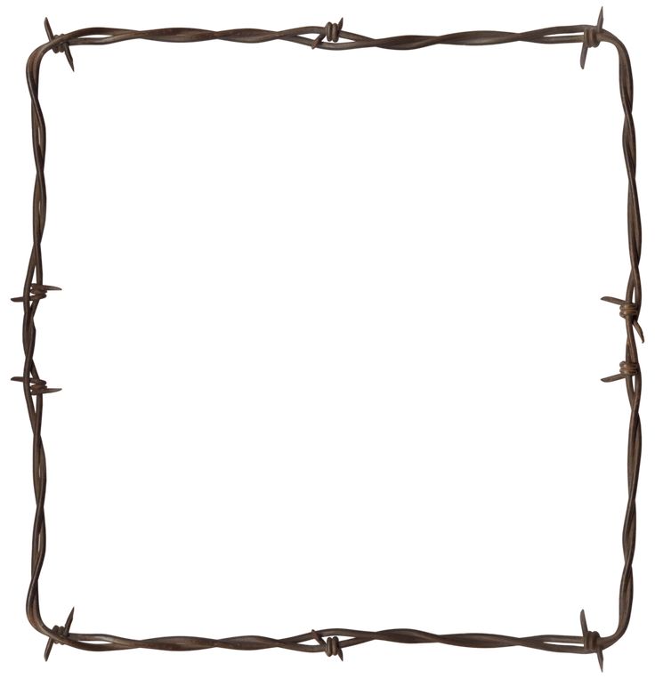 Square frame made of rusty barbed wire on white background, isolated and symmetrical.