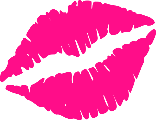 Vibrant pink lipstick kiss mark on a white background, stylized and bold.