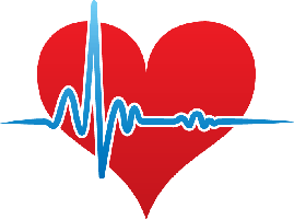 Red heart with blue ECG waveform passing through it, symbolizing cardiac health and medical monitoring.