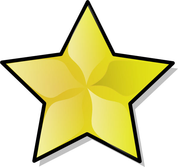 Golden five-pointed star with black outline and gradient shading on transparent background.