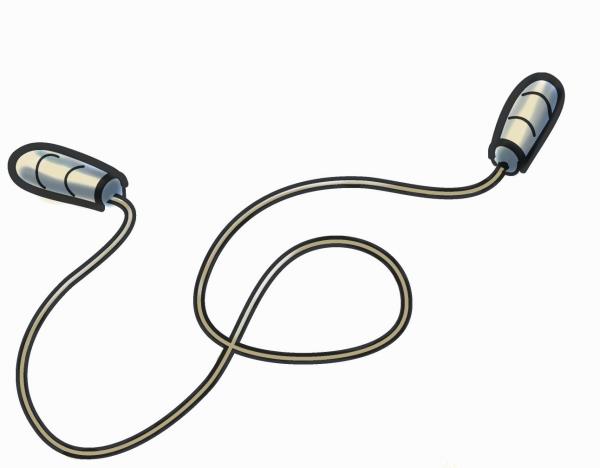 Illustrated jump rope with metallic handles and coiled cord on white background.