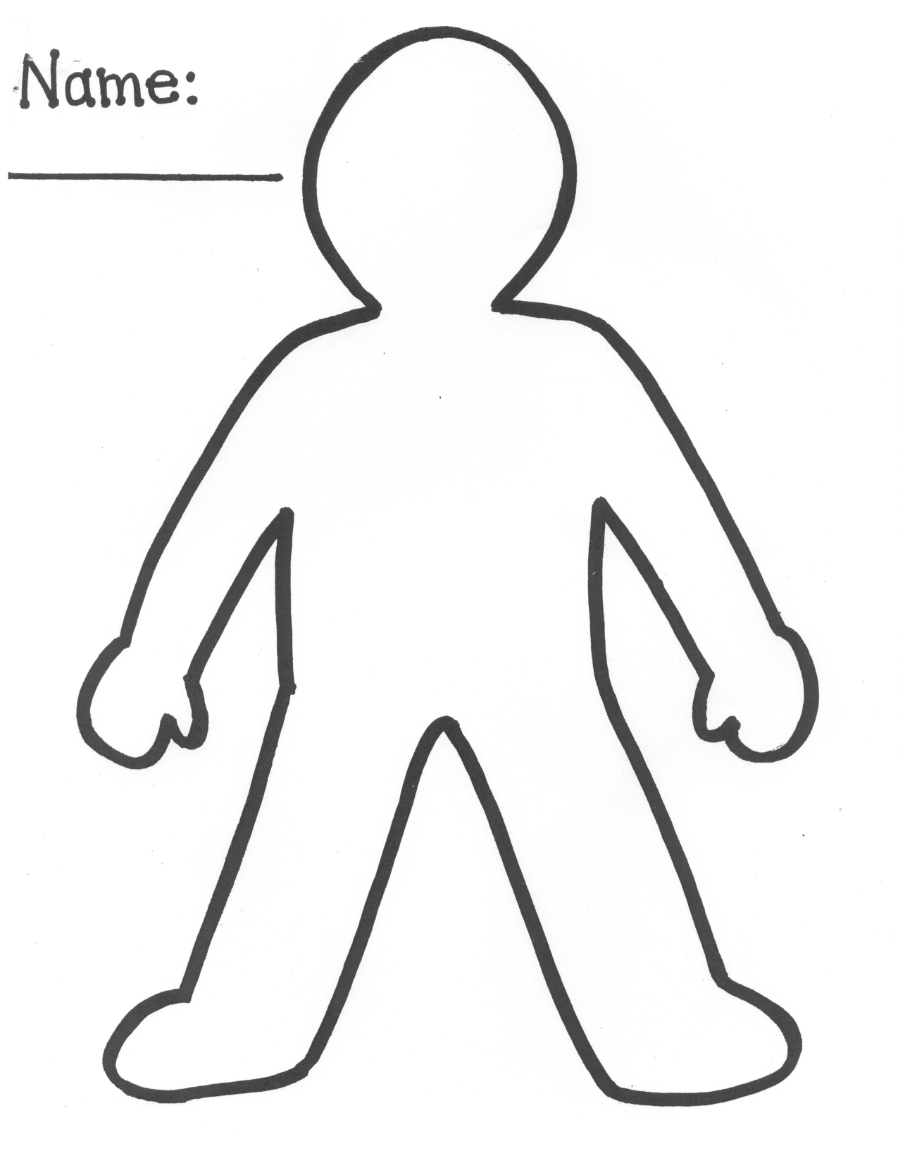 Blank human figure outline with name field for labeling or educational activities.