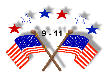 Crossed American flags with stars and "9-11" text, commemorating September 11 attacks.