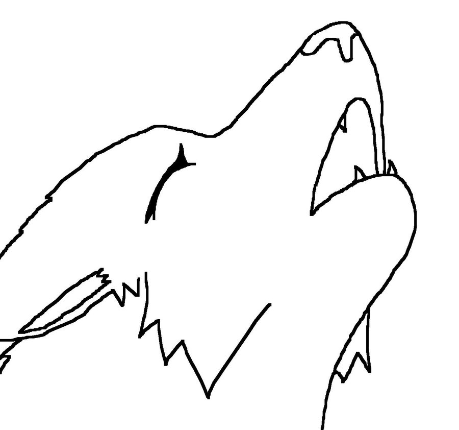 Black-and-white line drawing of a howling wolf with open mouth and pointed ears.
