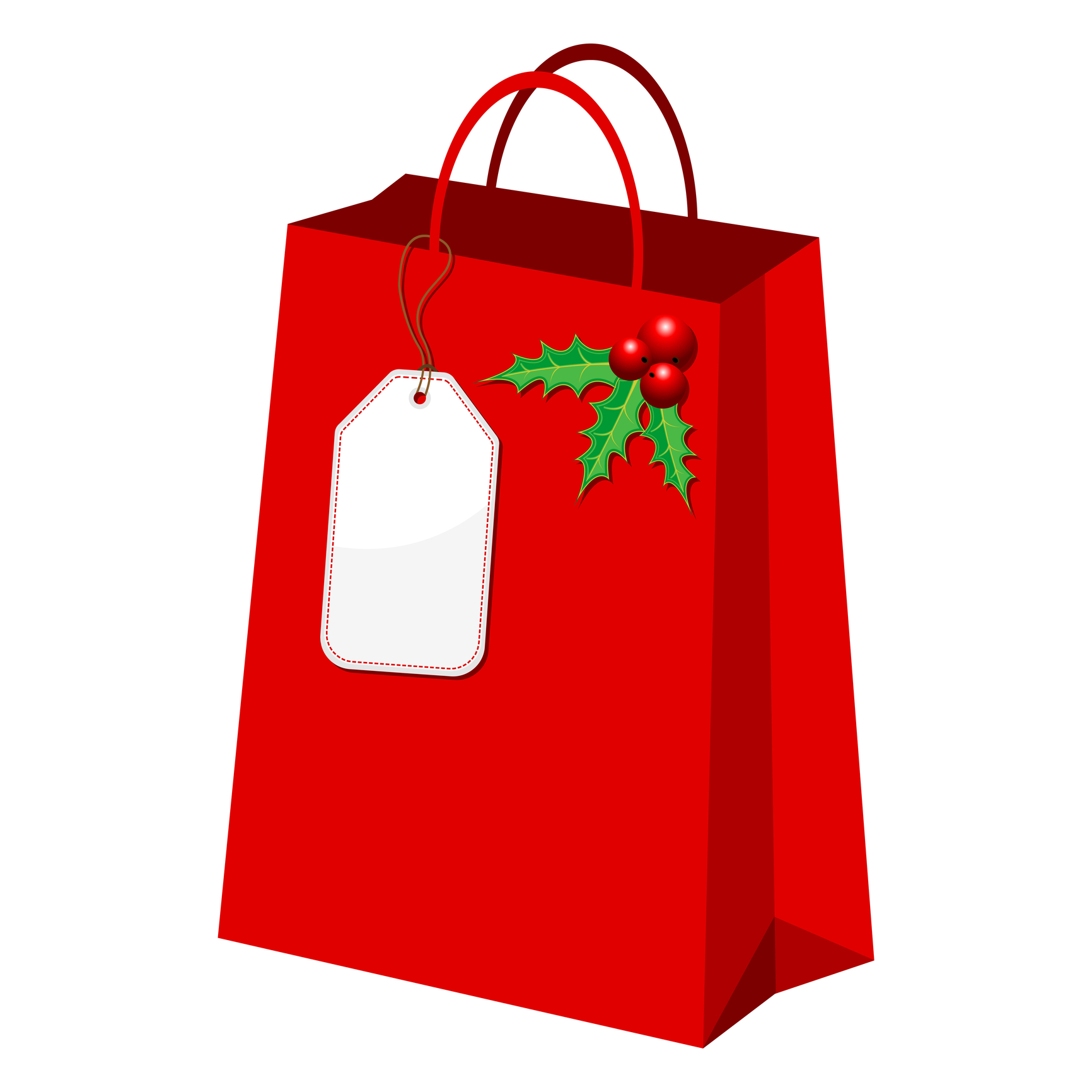 Festive Red Gift Bag with Holly - Perfect for Christmas Presents