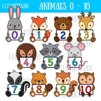 Animal Number Cards 0-10 Clipart | Early Math Learning Resources