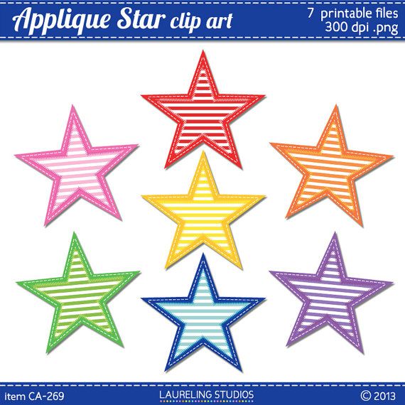 Appliqué Star Clip Art - Printable 300 DPI PNG Files by Laureling Studios