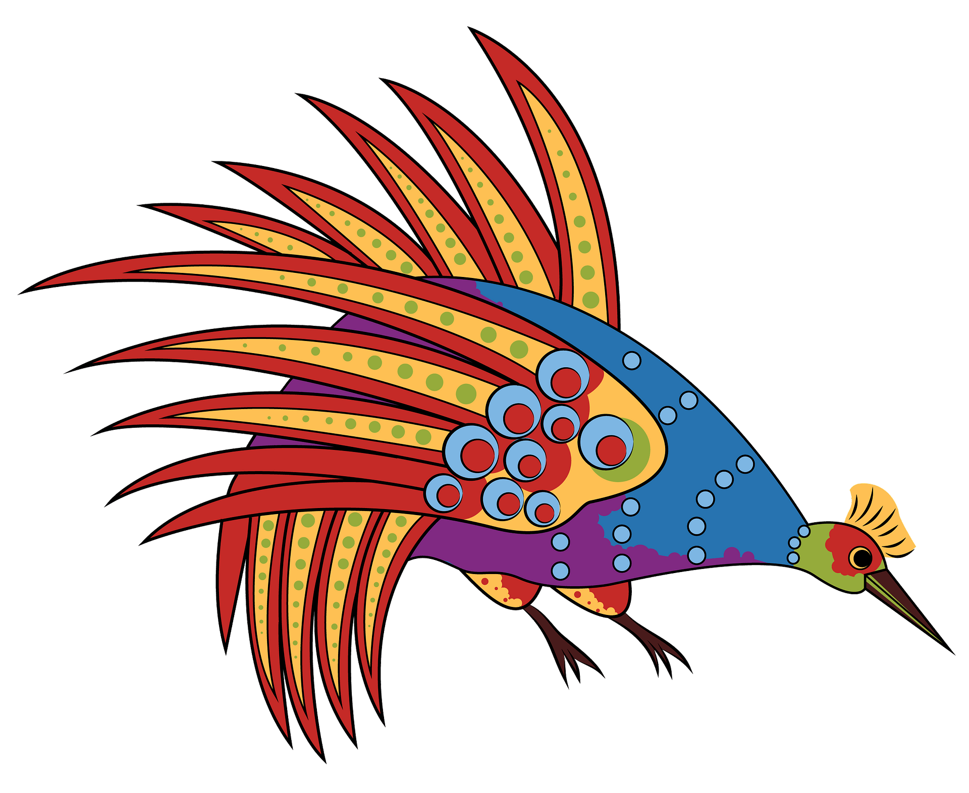Colorful Folk Art Bird Illustration - Free Download & Usage