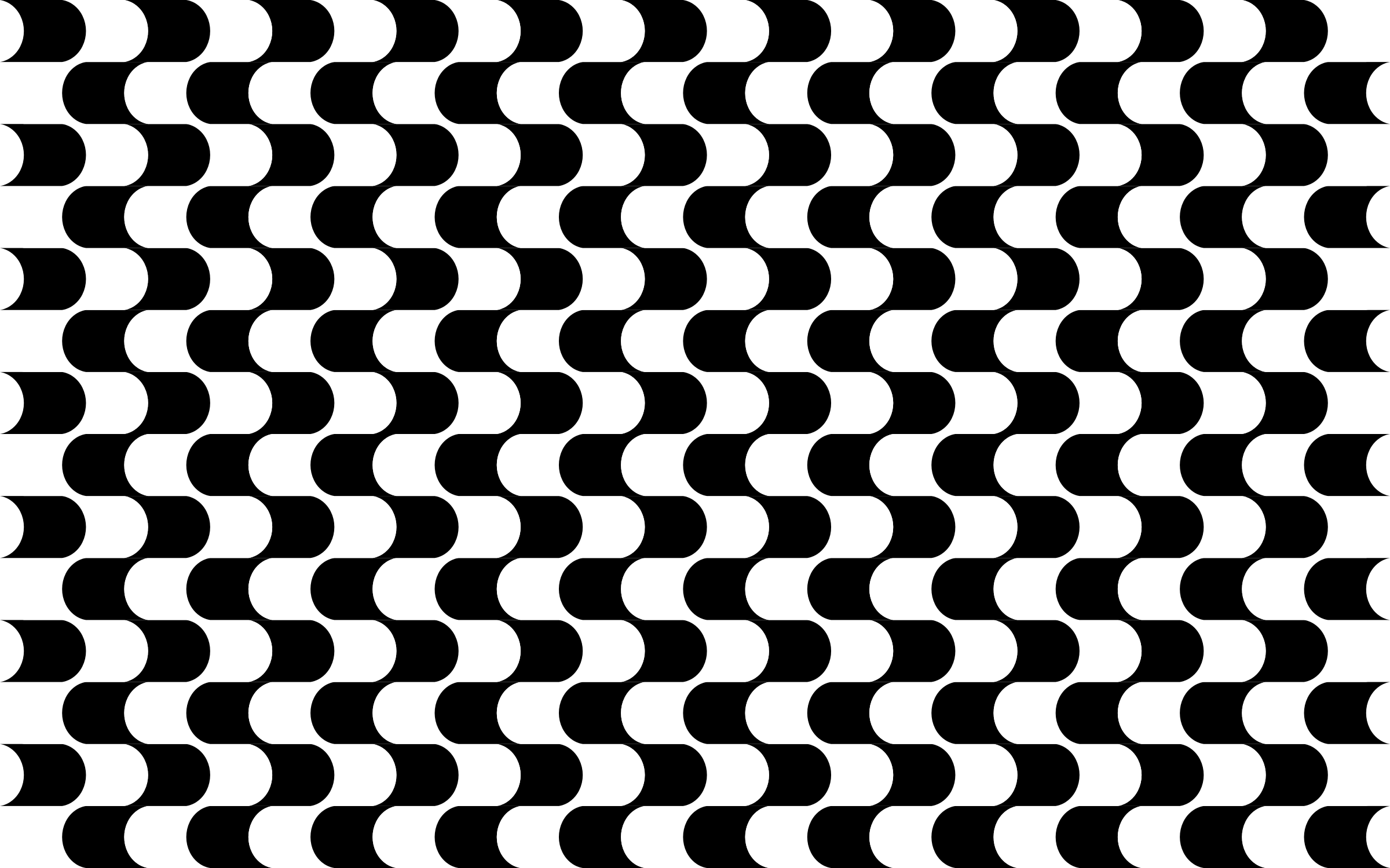 Black-and-white optical illusion pattern of interlocking oval shapes creating a flowing wave effect.