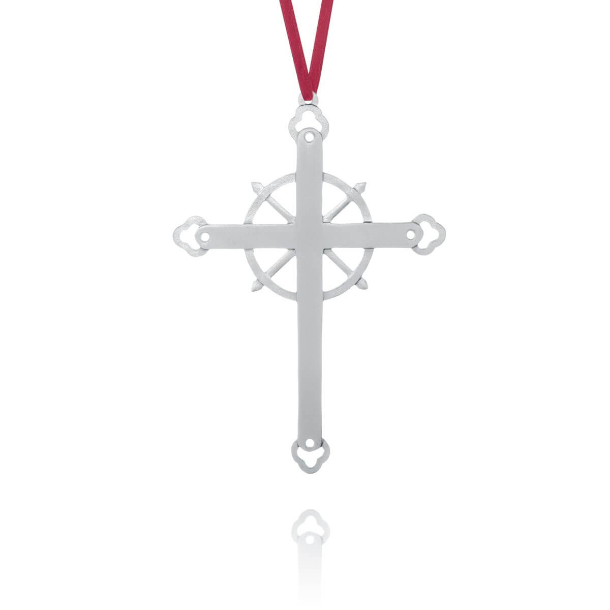 Elegant Silver Cross Pendant with Red Ribbon - Faith & Style