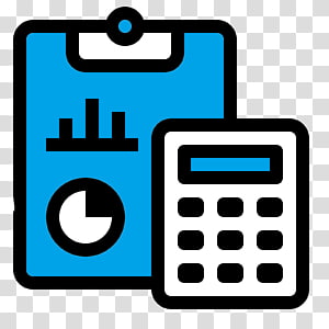 Blue clipboard with charts and pie graph next to a white calculator, symbolizing financial analysis or data reporting.