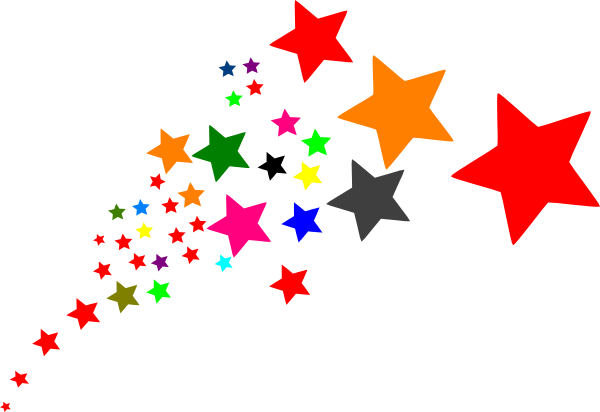Colorful stars of varying sizes scatter diagonally across a muted gray background, evoking celebration or magic.