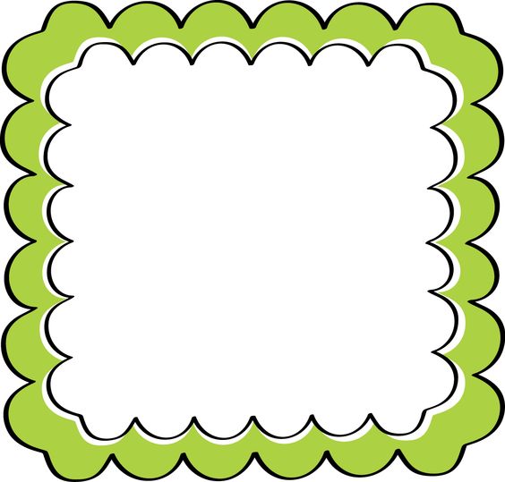 Light green scalloped border frame with white center and black outline, decorative clipart style.