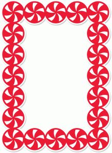 Red and white peppermint candy cane border framing a blank white space, festive holiday design.