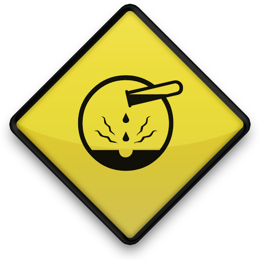 Yellow diamond warning sign showing a person slipping on a wet surface with liquid pouring from above.
