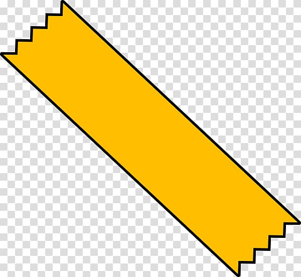 Bright yellow ribbon with serrated edges on transparent background, diagonal orientation.